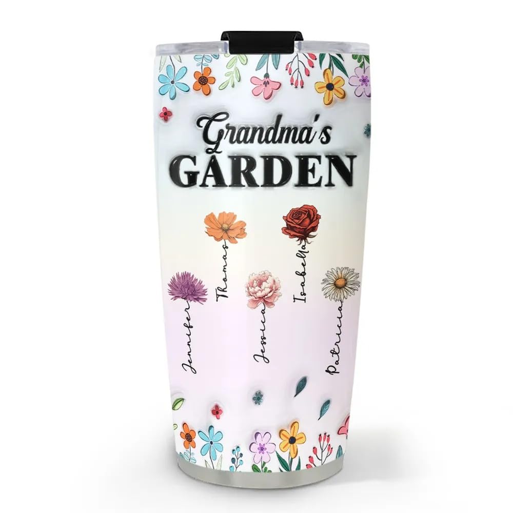 Personalized Grandmas Garden 20oz Tumbler Gift for Grandma Grandmother from Grandson Granddaughter Birth Month Flowers Tumbler Cup Gifts