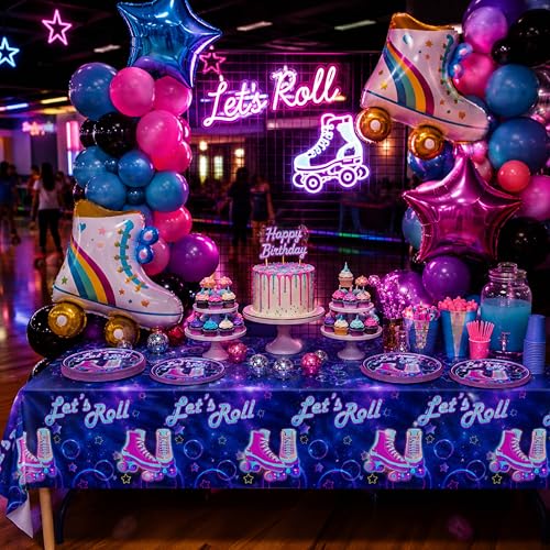 Image of Blue Orchards Roller Skating Table Covers (Pack of 3) - 54 inchx108 inch XL - Roller Skater Birthday Decorations, Roller Skate Party, Tablecloth, Skate Table Covers, Roller Skating Theme