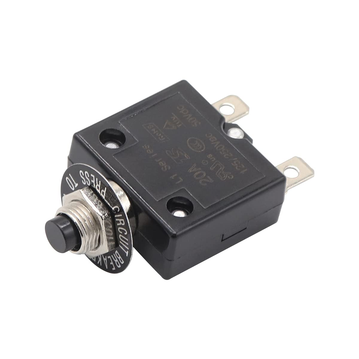 20 Amp Thermal Circuit Breaker - Manual Reset Push Button 125-250V AC-754400
