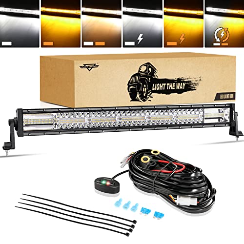 Auxbeam LED Light Bar 30 Inch, 180W 6 Modes Strobe Lights Amber White Flood Spot Combo Flashing Fog Driving Work Light for Car Jeep Off Road SUV UTV ATV Pickup Truck with 10FT Wiring Harness