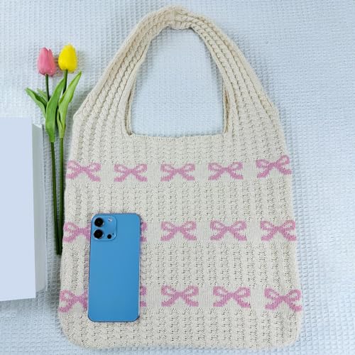 Image of Ovida Crochet Tote Bag Mesh Beach Bag Fairycore Hobo Bag Fairy Grunge Aesthetic Shoulder Bag Y2k Purse for Women Girls