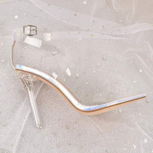 Missheel Open Toe Luctie Heels For Women Pointy Clear Strap Up Sandals Stiletto Ankle Strappy Sexy Coloful Size 10 #TOP2