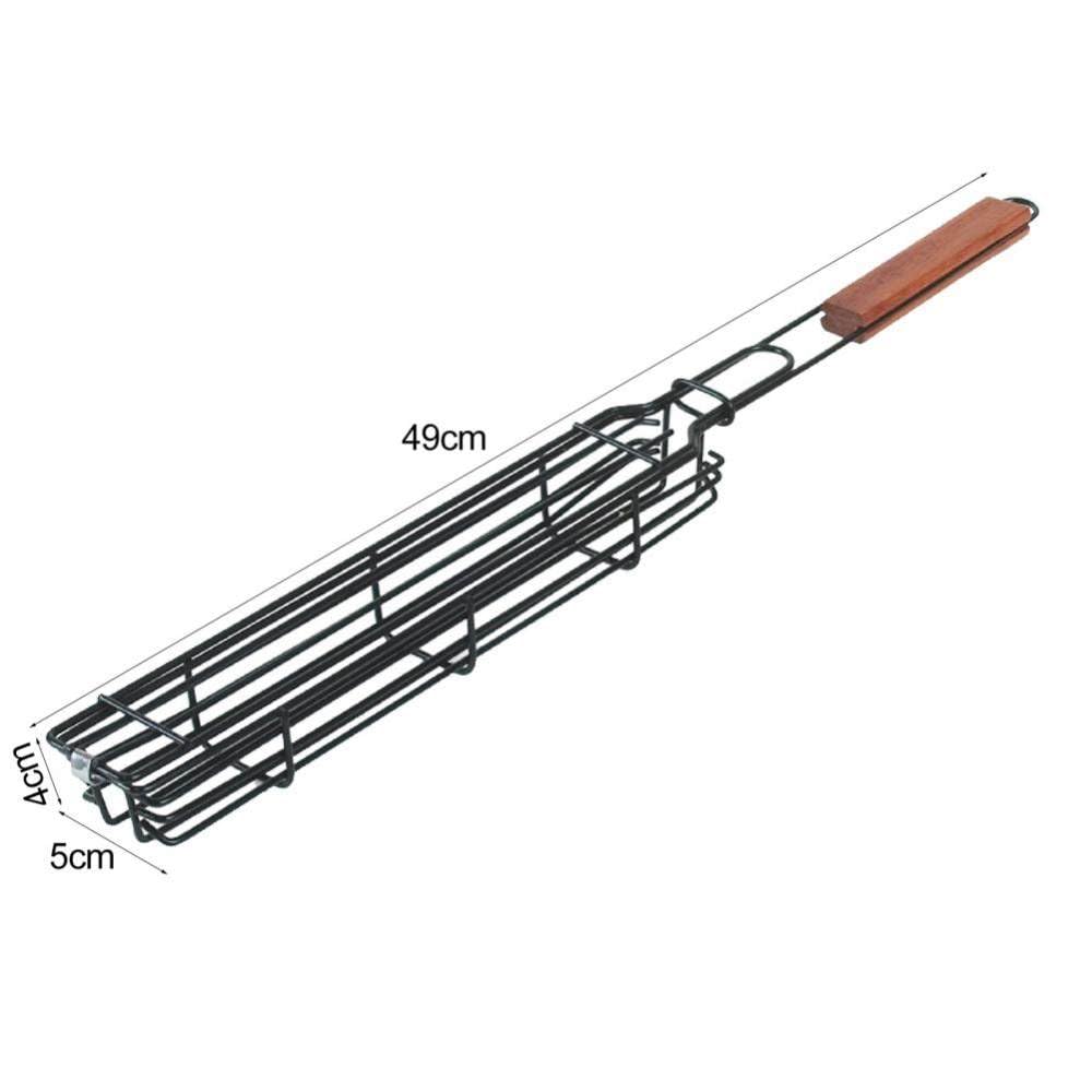 Cestello per grigliate Kabob Cestello per grigliate in acciaio resistente Cestello per grigliate portatile in acciaio inossidabile per grigliate di verdure per grigliare,marrone,49 * 5 * 4cm