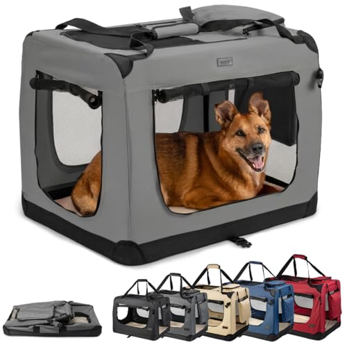 lionto Borsa trasportino per cani pieghevole per viaggi e auto, 82x58x58 cm, box di trasporto stabile con maniglie per gatti e animali fino a 18 kg, scatola in tessuto, grigio