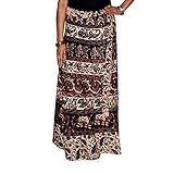 Länge: 96,5 cm Marusthali Indischer Wickelrock, bedruckt, Baumwolle, Elefant, Designer, , Sarong, Wickelrock, lang, Braun