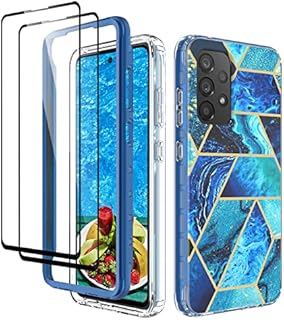 Jeylly for Samsung Galaxy A53 5G Case 360 Full Body Shockproof Marble Pattern with Screen Protector, Hybrid Hard PC + Soft Silicone Rugged Bumper Protective Phone Case for Galaxy A53 5G, Ocean Blue