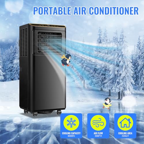 Image of 8000 BTU Portable Air Conditioner 3 In 1 Portable AC with Remote Control Dehumidifier, Fan Mode Suit for Room up to 250 Sq. ft Black