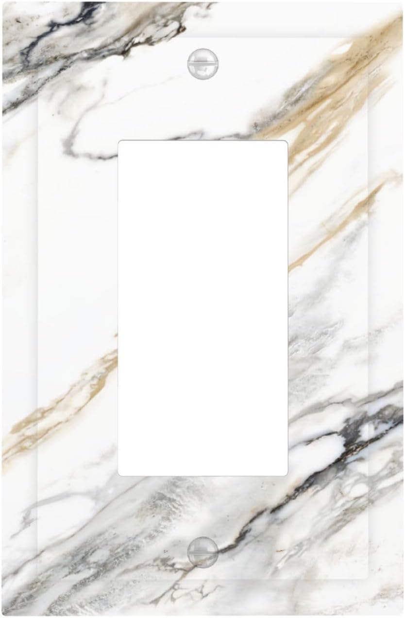 White Grey Marble 1 Gang Single Rocker Light Switch Cover Wall Plate Standard Size Electrical Decorative Faceplate Switchplate Lightswitch for Bathroom Bedroom Kitchen (Plastic)