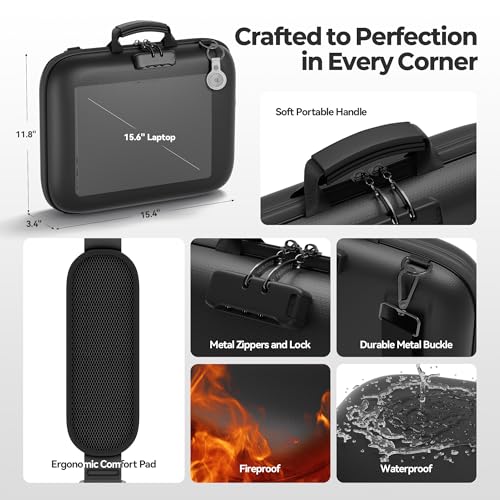 Image of Nacial Fireproof Document Box with Lock & Shoulder Strap, Hard-Shell Fireproof File Organizer with 13 Pocket Accordion File Folder, Portable Safe Storage for Important Documents, Laptop, Black