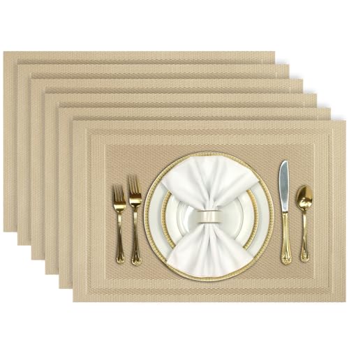 Image of Aofmee Placemats Set of 6, Washable PVC Place Mats, Heat Resistant Non-Slip Table Mats, Woven Vinyl Plastic Placemats for Dining Table Decor, Stain Resistant Kitchen Table Placemats, Easy to Clean
