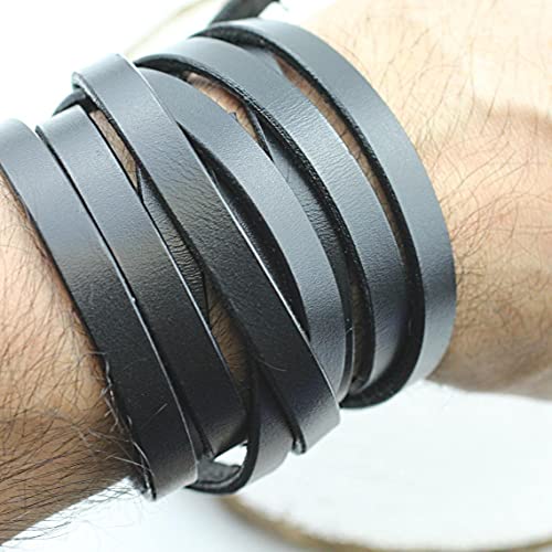 10Mm Flat Genuine Leather Cord Real Leather Strip 3/8 Inch X 1.09 Yard For Bracelet Choker Keychain Jewelry Diy Craft Making Accessory Watch Band Purse Strap (Black) #TOP3