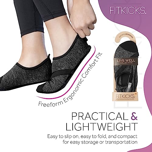 FITKICKS Original Women's Foldable Active Lifestyle Minimalist Footwear Barefoot Yoga Sporty Water Shoes, Heathered Black/Black, Small4