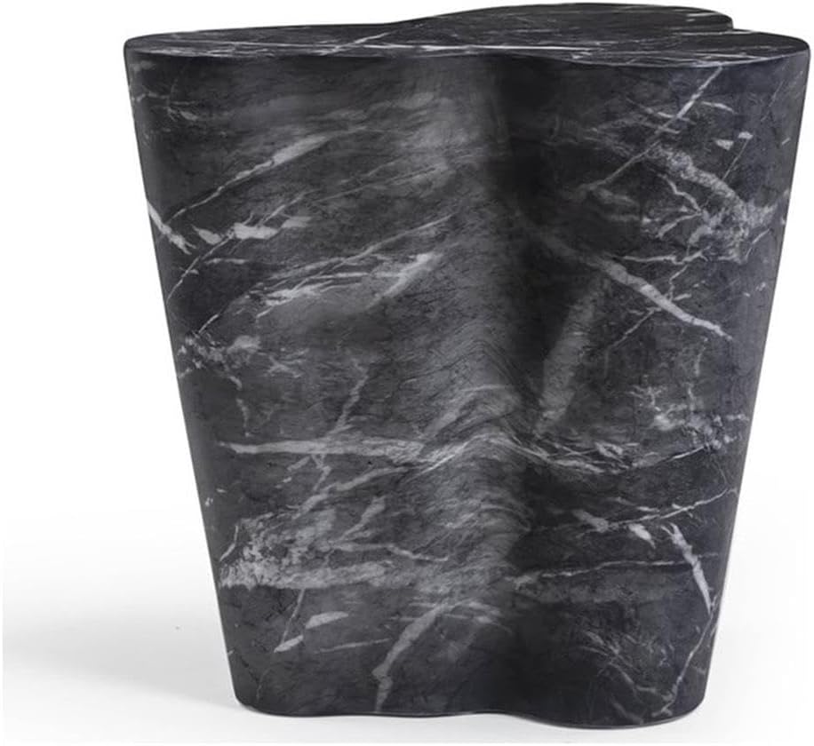 Pemberly Row Slab Black Marble Concrete Side Table, 20.7" W x 18.5" D x 22" H, Outdoor Safe, Modern Design Indoor/Outdoor Table for Patio or Living Room Decor