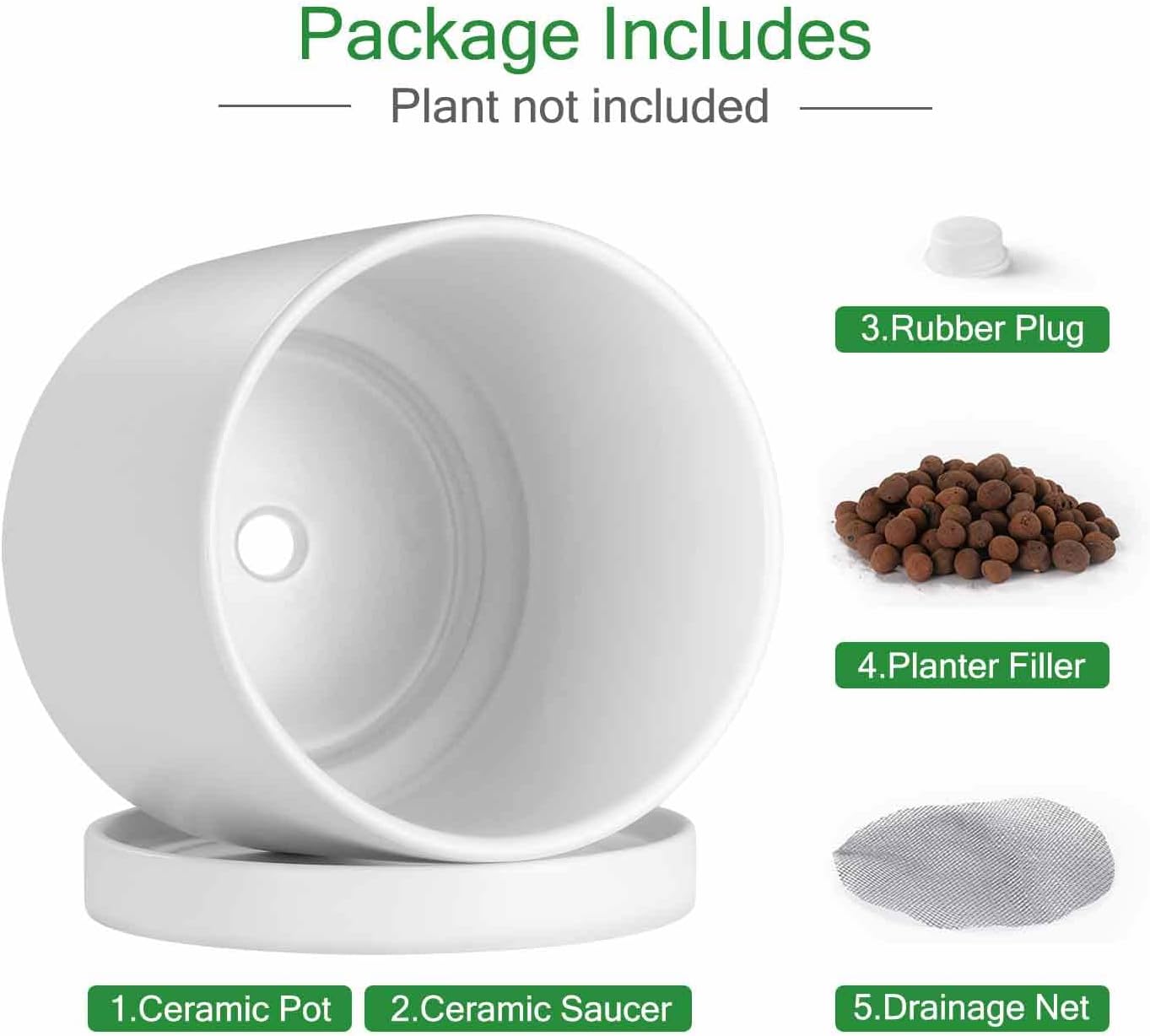 Aveyas 8 inch Ceramic Plant Pot with Drainage Hole and Saucer - Suitable for Indoor and Outdoor Use, Modern Planters for House Garden Flower Tree Snake Monstera Plants (8", Matte White) - Image 3