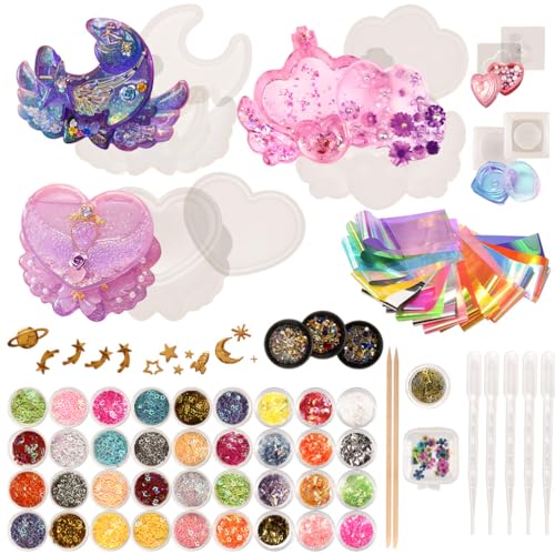 Moule silicone boîte à bijoux et paillettes pour atelier loisirs créatifs