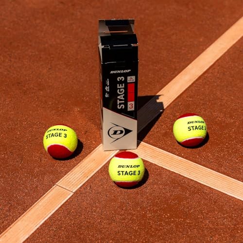 Dunlop Tennisball Stage 3 Rot - für Kinder & Anfänger auf dem Kleinfeld (3 Bälle)