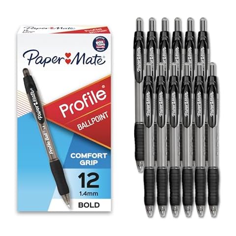 Paper Mate Profile Retractable Ballpoint Pens, Bold Point (1.4mm), Black, 12 Count Cover