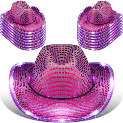 Image of Kigeli 10 Pcs Lights LED Cowboy Hat for Adult LED Flashing Hat for Western Cowboy Women Men Role Play