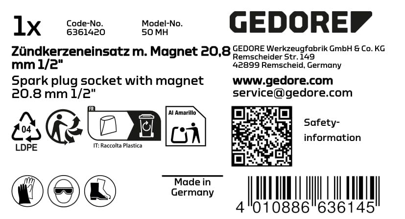 Gedore 50MH 1/2 20.8 mm Spark Plug Socket with Magnet - Silver - Image 2