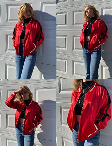 Zeagoo Women's Classic Solid Striped Biker Jacket Zip Up Fashion Bomber Jacket Coat Wine Red X-Large #TOP3