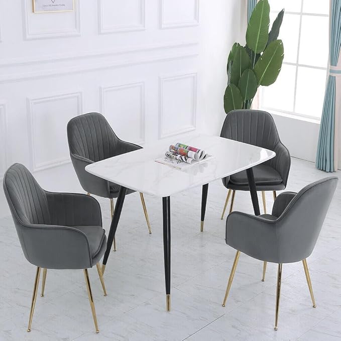 Image of Dark Grey Velvet Chair for Home | Modern Accent Armchair in Soft Velvet Fabric with Golden Legs | Set of 2 Premium Accent Chair for Living Room Bedroom Restaurent | Dark Grey, 2 pc