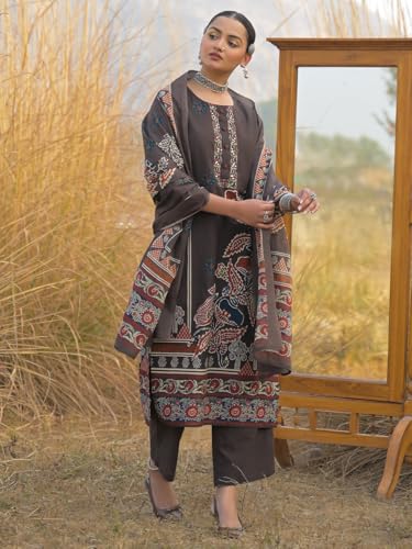 Image of INDO ERA Women's Green Pure Cotton Floral Printed Sequinned Kurta & Pant with Dupatta Set