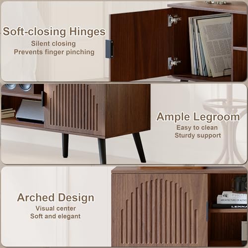 ChooChoo TV Stand for 55/60 Inch TV, Mid Century Modern TV Stand, Entertainment Center with Storage Cabinet and Open Shelves, TV Console Table Media Cabinet for Living Room, and Bedroom, Walnut - Image 6
