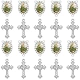 COMPLETE SET: 20-piece religious charm set includes 10 ornate rhinestone-decorated saint medal connectors and 10 crystal-adorned cross charms DESIGN DETAILS: Elegant oval-shaped saint medal connectors feature decorative crystal borders and three conn...