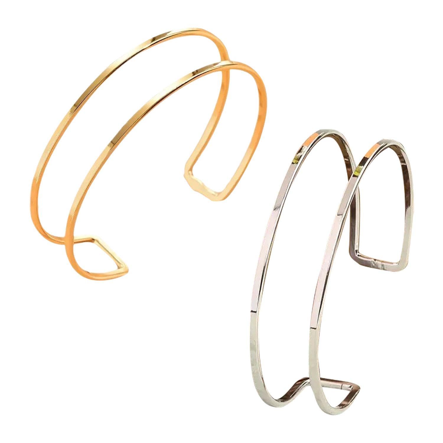 QFEHTHSK 2 Pieces Open Bangles Double Layer Open Bangles Open Bangles Fashion Personalized Cuff Bracelets Adjustable Open Cuff Bracelets Stackable Geometric Jewelry
