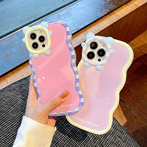 Kawaii Women Case For Iphone 14 Pro Max Pink Color, Cute Girls Case For Iphone 14 Pro Max Animal Shape And Curly Wave Frame, Soft Tpu Protective Case For 14 Pro Max #TOP2