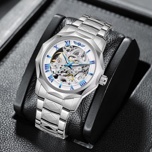 Image of Tiong Men Mechanical Watches Automatic Self-Wind Sliver White Transparent Fashion Mesh Steel Wristwatch Skeleton Male Hot Hour