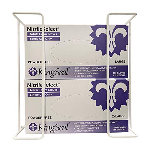 kingseal 1 each  disposable glove or tissue box holder triple 3-box glove rack wall mounted universal box holder for larger sized boxes white - 1 glove rack