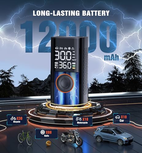 Tyre Inflator Air Compressor, Portable Cordless Tyre Pump with Digital Pressure Gauge 150PSI, Electric Car Air Pump Auto Shutoff with LED Light for Car Motorcycle Bicycle - Image 2