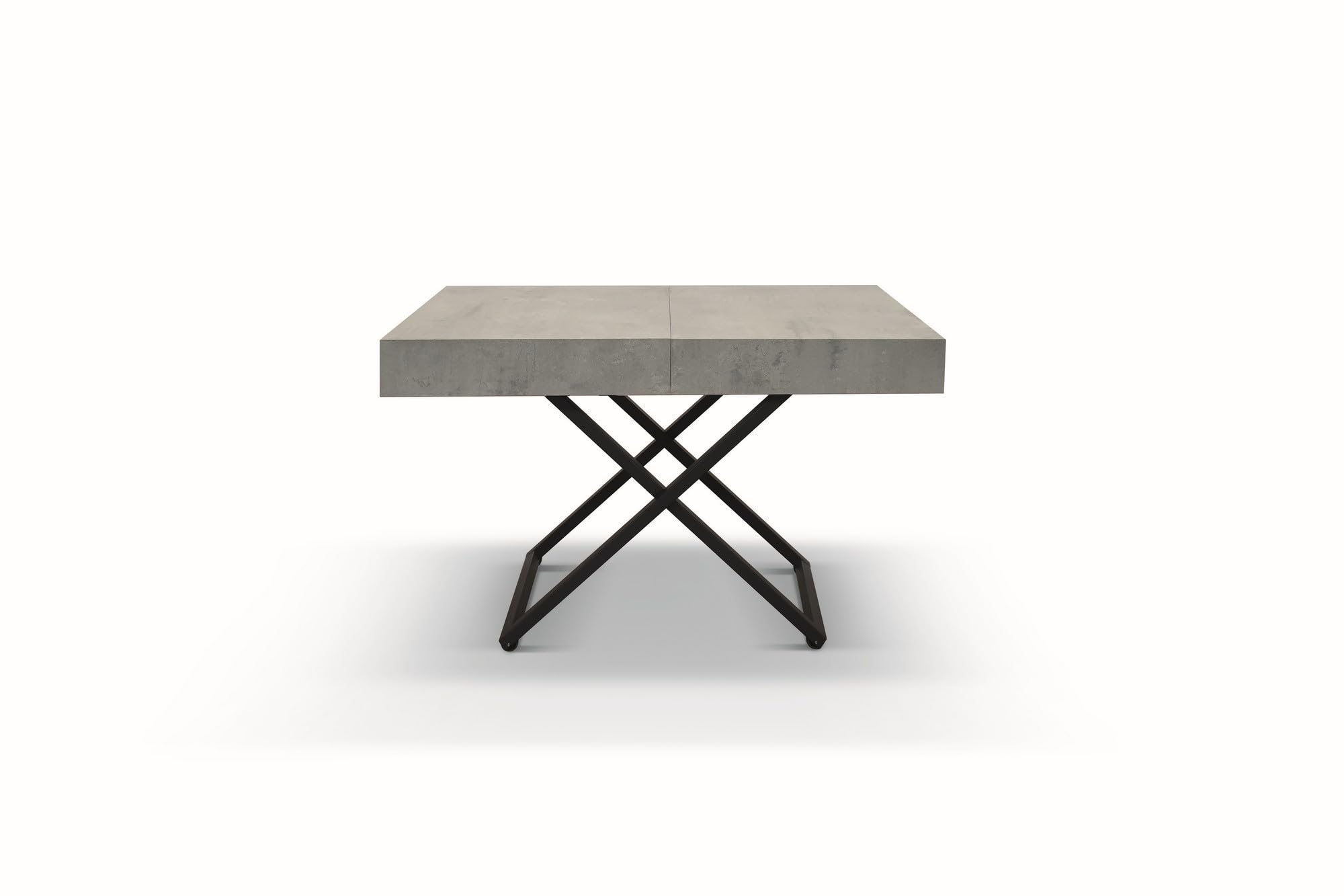 KONTE.DESIGN Tavolino CAMOGLI in legno, vari colori trasformabile in tavolo da pranzo 120x80 cm - 220x80 cm altezza da 30 a 77 cm (Grigio Cemento E Base Nera)