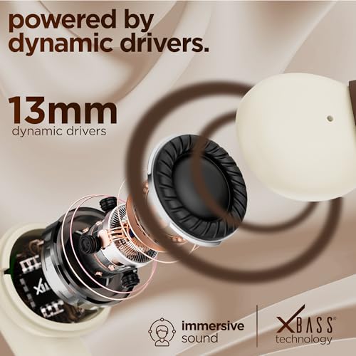 Image of Dubstep Buzz X12 TWS Earbuds, 60H Playtime, Bluetooth 6.0 Wireless Earbuds with ENC Noise Cancellation, 13mm Drivers, Game & Music Mode, Touch Control, Type-C Fast Charging (Beige)