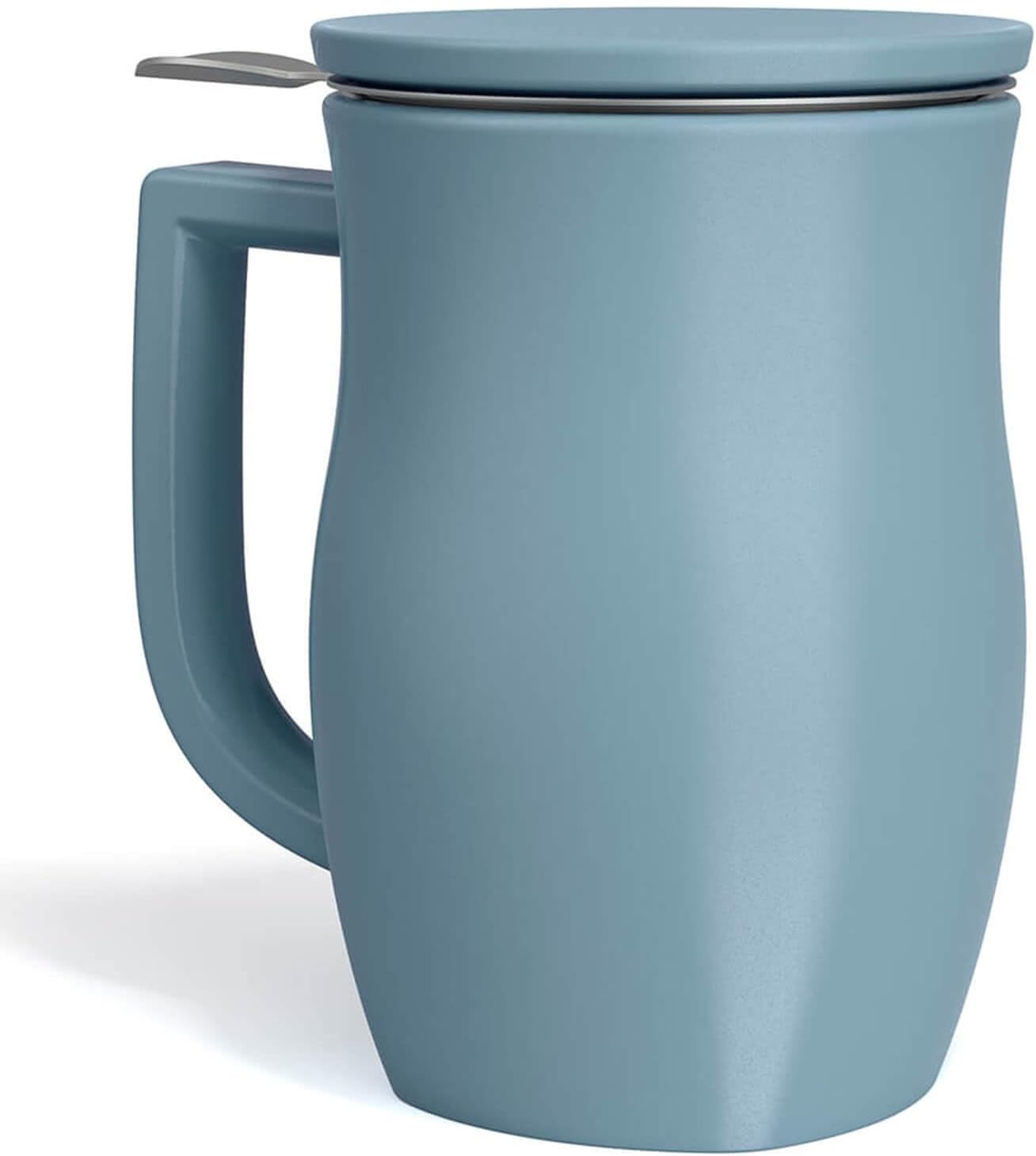 Stone Blue Fiore Steeping Cup, Ceramic Tea Infuser Cup with Lid & Stainless Steel Loose Leaf Tea Infuser