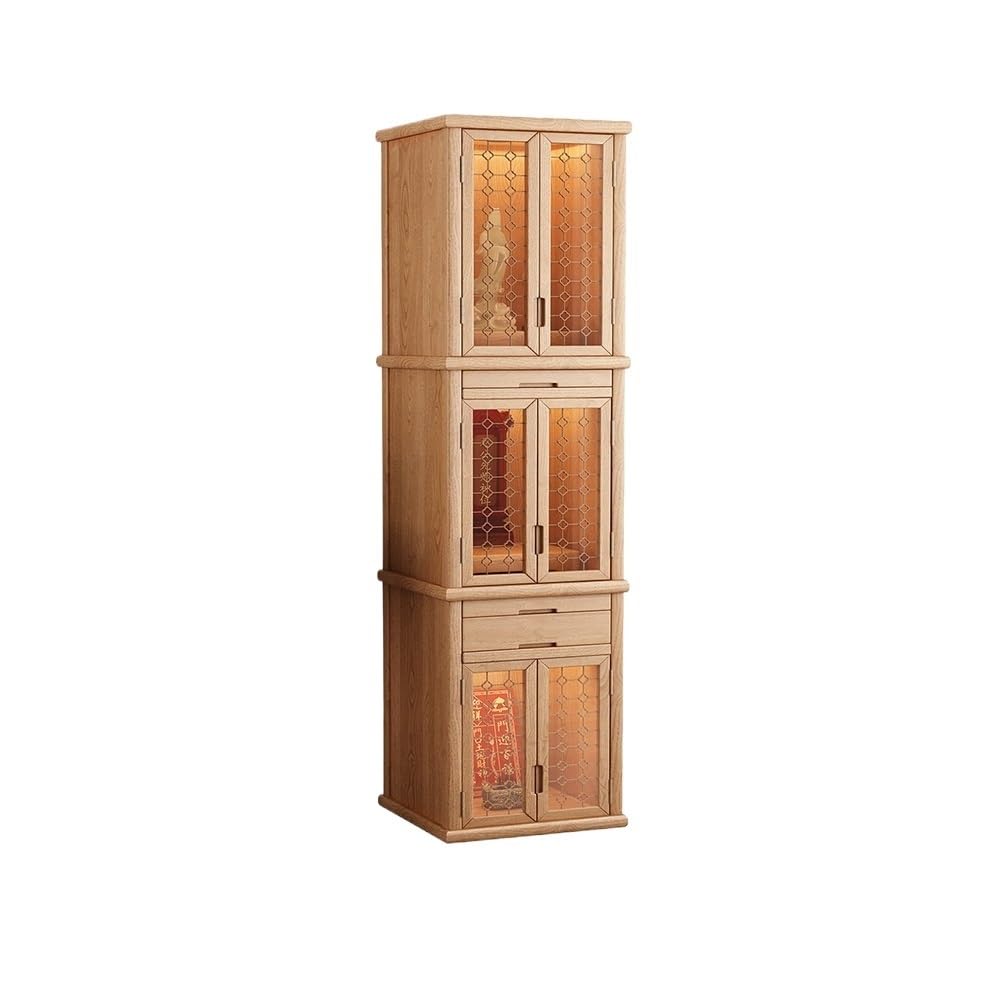 Cenz-888 buddha statue display table Solid Wood 3 - Tier Buddhist Shrine Cabinet(Natural)