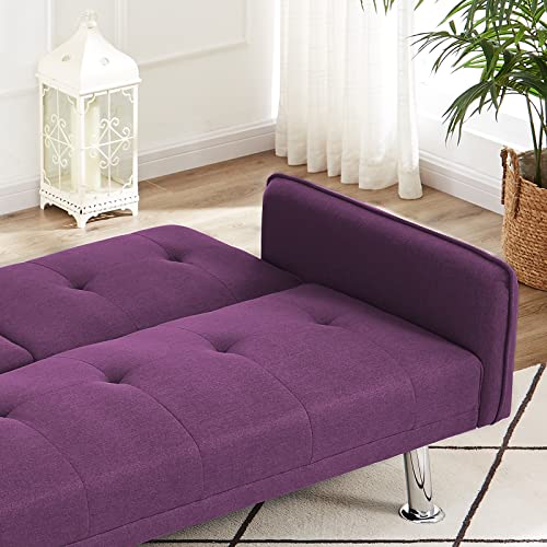 Recaceik Futon Sofa Bed, Upholstered Modern Convertible Folding Sleeper Sofa, Recliner Twin Size Futon Couch Bed With Armrests 2 Cupholders And Metal Legs, Love Seat For Living Room, Apartment #TOP7