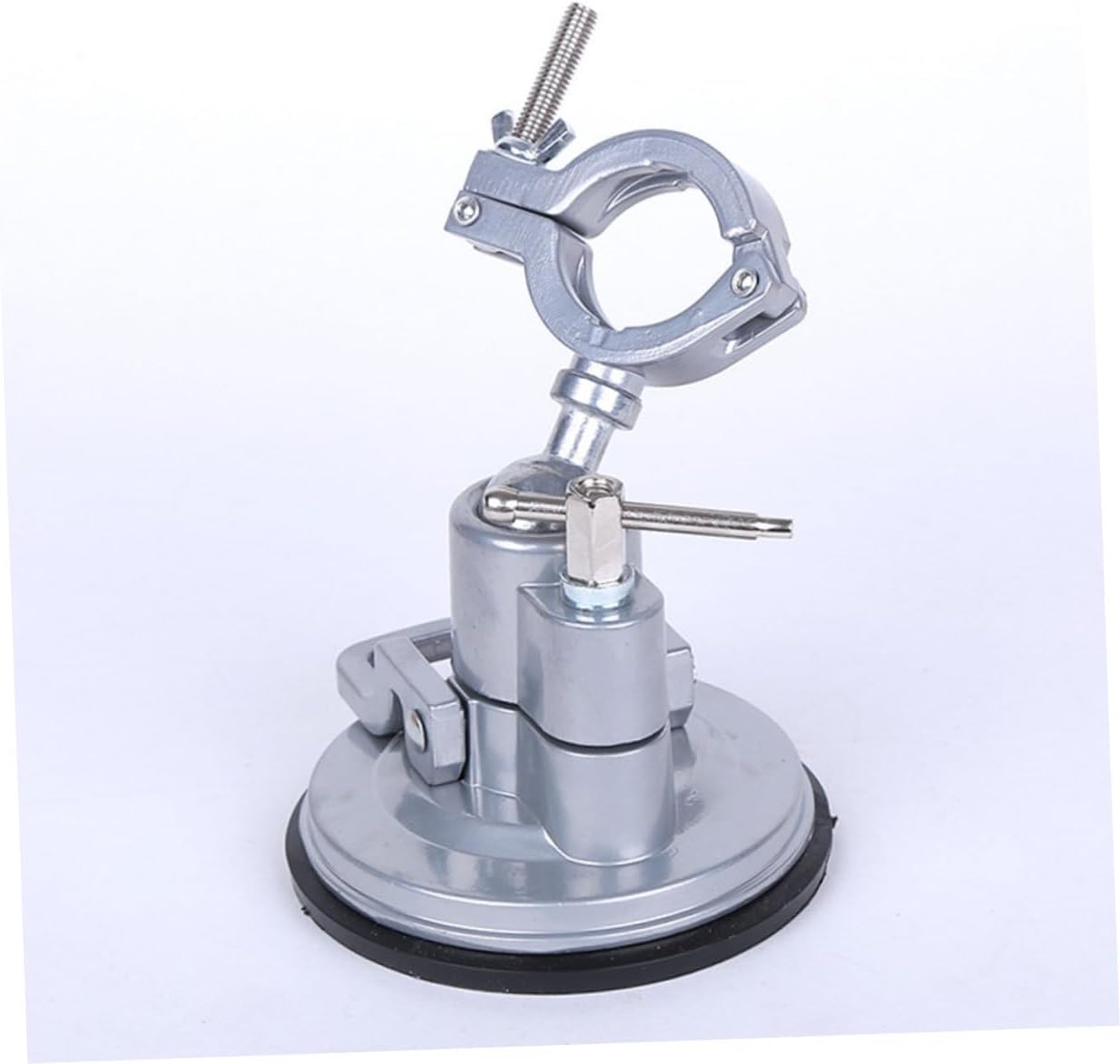 OUNONA 360degree Rotation Aluminum Alloy Sucker Drill Holder Swivel Silver Heavy Duty for Laptop Stand