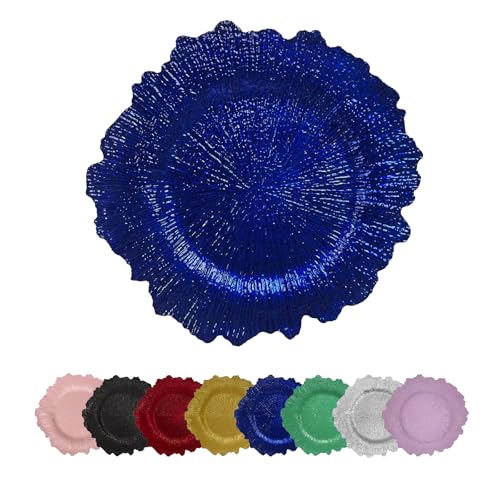 DaCakeWS 13 Inch 12pcs Reef Charger Plates – Elegant Decorative Dinner Plates for Wedding, Holiday Parties, and Formal Dining–Stylish Table Decor for Festive Celebrations (Blue-12XH)