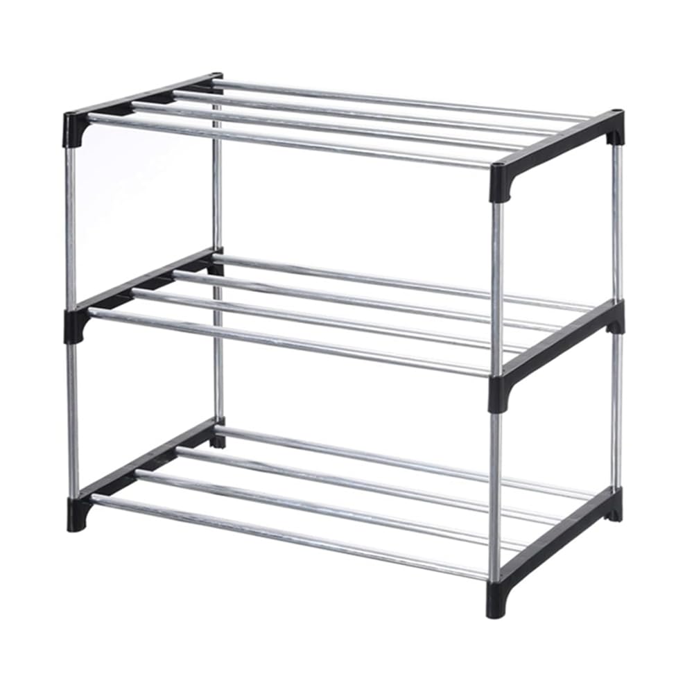 CTRLZS Stackable Small Shoe Rack, Entryway, Hallway and Closet Space Saving Storage and Organization (3-Tier, Black) Easy Install Easy to Use