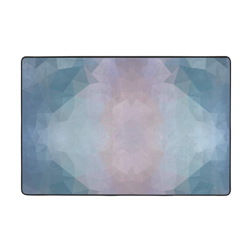 Grand tapis de sol salon et cuisine motif triangle bleu lavable pour décoration moderne