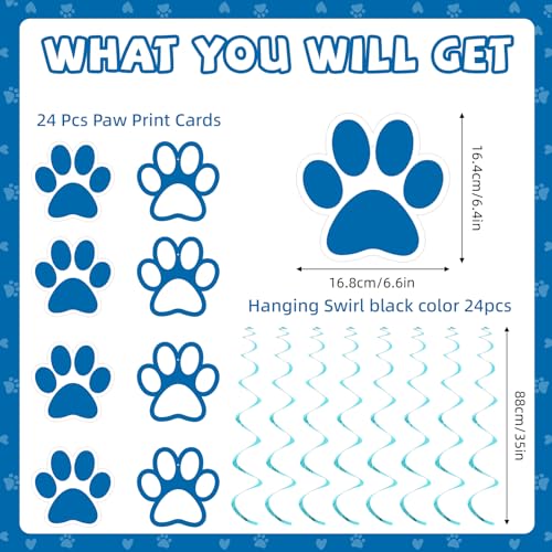 Image of 24 Pcs Dog Paw Prints Themed Party Hanging Swirl Blue White Puppy Birthday Decorations Banners Paw Prints Ceiling Streamers for Pets Birthday Baby Shower Party Favors Supplies