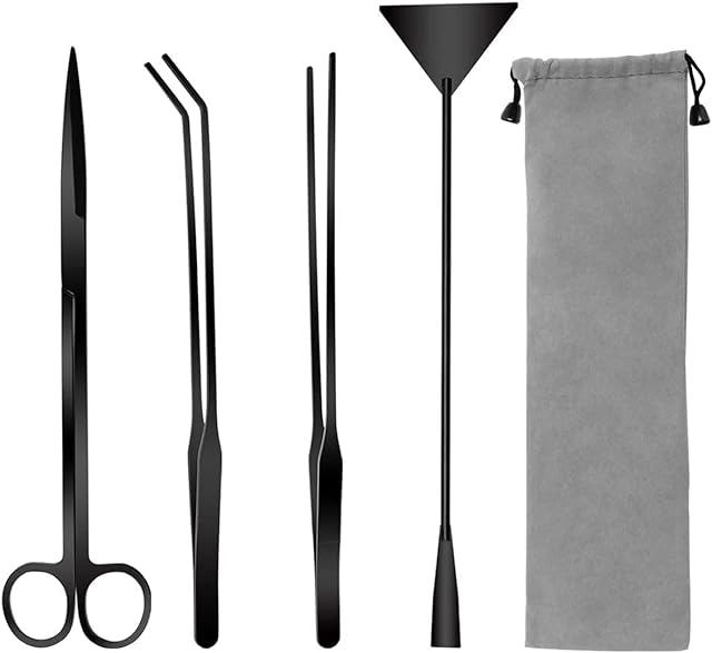 Aquarium Aquascape Tools Kit, 4 in 1 Anti-Rust Aquatic Plant Aquascaping Tool Stainless Steel Black Tweezers Scissors Spatula for Aquarium Tank Clean Fish Tank Aquascape Tools Sets (Black (Black)
