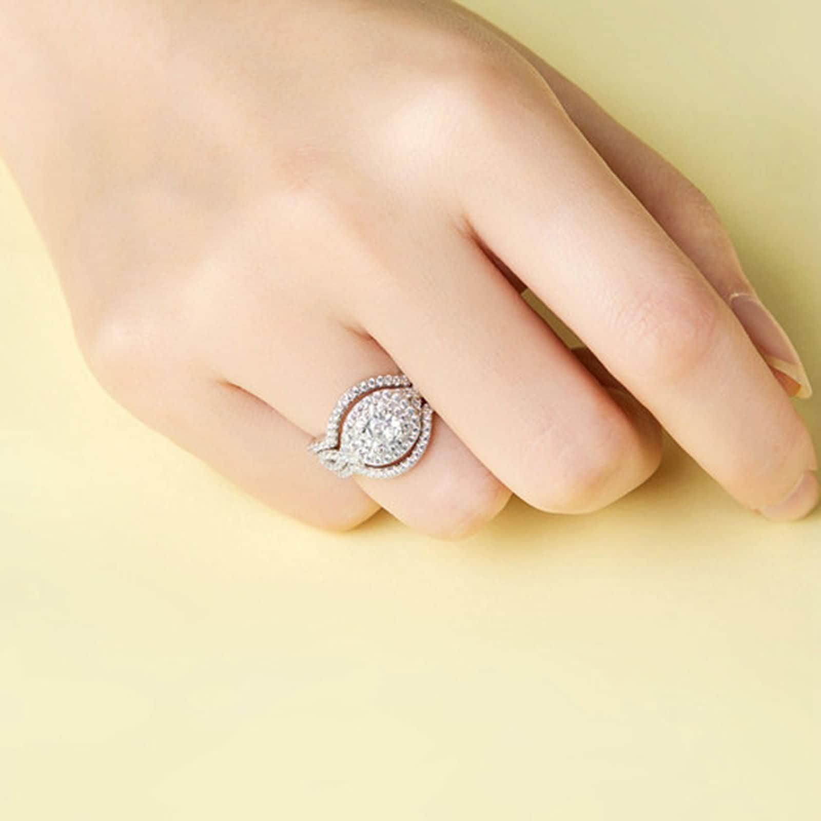 Anelli Argento Sterling Donna,Anello Matrimonio Set di Anelli con 4 Griffe Rotondo Zirconia Cubica Argento FEDI Nuziali Donna