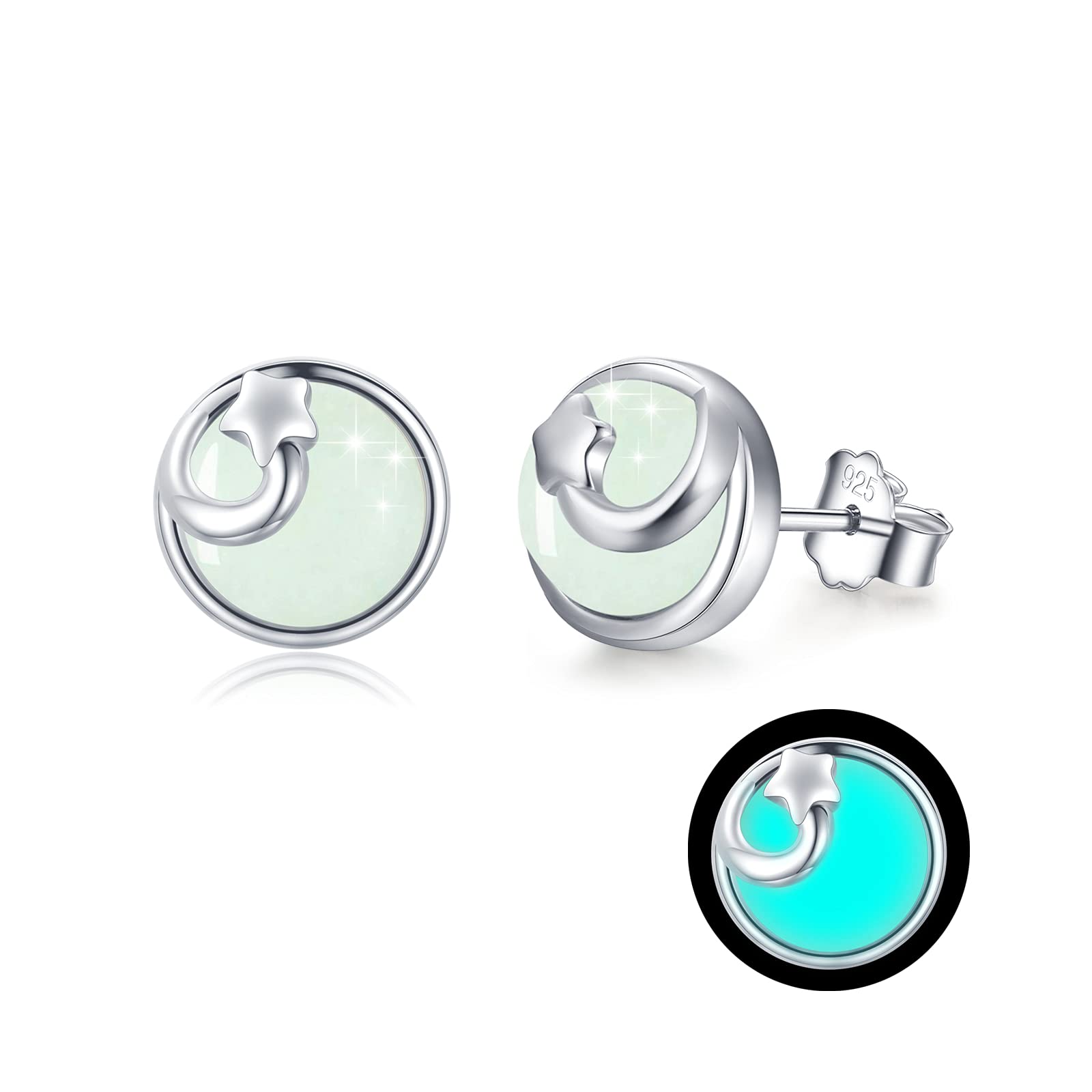 Orecchini luminosi da donna Orecchini a stella in argento sterling 925 Piccoli orecchini a bottone Nottilucenti Gioielli Nottilucenti Regalo di Natale per ragazze Donne Bambini Mamma Fidanzata Figlia
