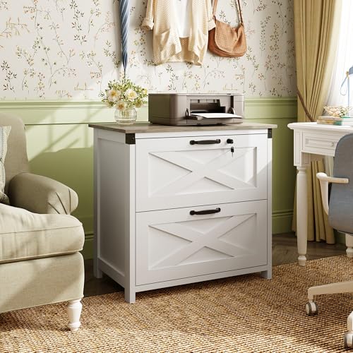 image for DEVAISE 2 Drawer Farmhouse File Cabinet with Lock, Lateral Filing Cabi