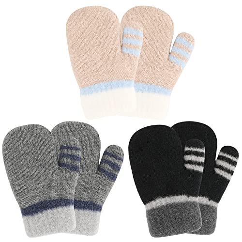 QKURT Gants d'hiver pour enfants, Mitaines Chaudes d'hiver Gants Tricotés pour Enfants 3 Paires de Gants épais et Velours pour Garçons et Filles de 1 à 3 ans Cover