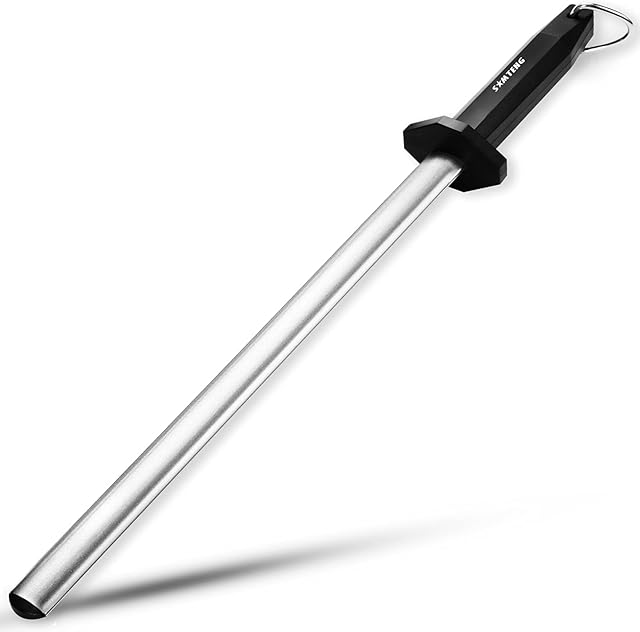 SMTENG Diamond Knife Sharpening SteelLightweight & Durable Oval Household Kitchen Knife Sharpening Rod or StickProfessional Chef Honing RodHome Premium Kitchen Knife Sharpener Rod,12 inch