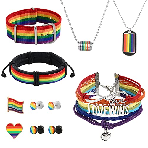 MATTE MAISA 11 Stück Edelstahl LGBT Kette Gay Pride Schmuck Regenbogen Halskette Schwarz Lesbian Leder Armband Kette Ohrringe Schmuck für Herren Frauen